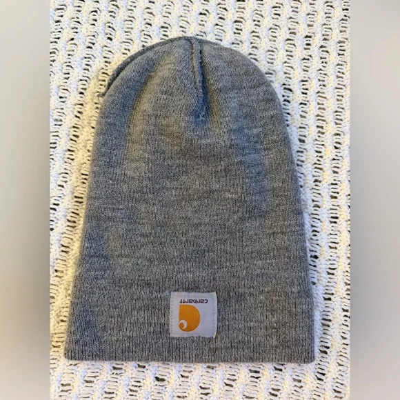 CARHARTT EUC Classic Heather Gray Cuffed Ribbed Adult Unisex Logo Beanie - Picture 4 of 6
